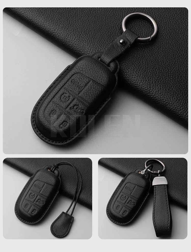 Echt leder Auto Schlüssel etui Abdeckung für Jeep Renegade Grand Cherokee Dodge Ram Ladegerät 1500 Heraus forderer Chrysler 300c Reise – Detail 8