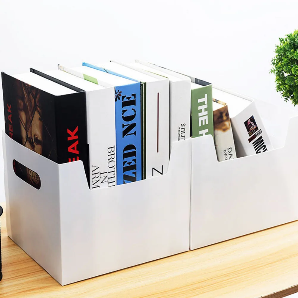 2 قطعة صناديق تخزين الكتب بيضاء سعة كبيرة حاويات سطح المكتب المنظمون لحاملي الكتب في المكتب والفصول الدراسية