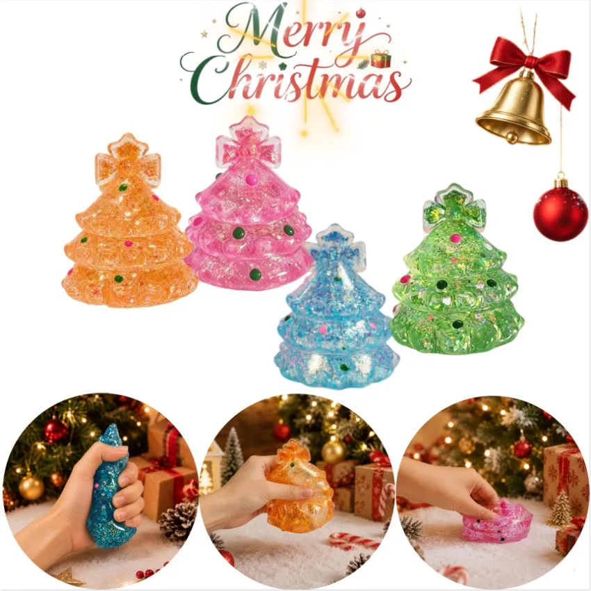 3D Christmas Tree Pinch Squishy Toy Slow Rising Stress Relief Stretching Squeezing Toy Figurine Maltose Filled Christmas Gift