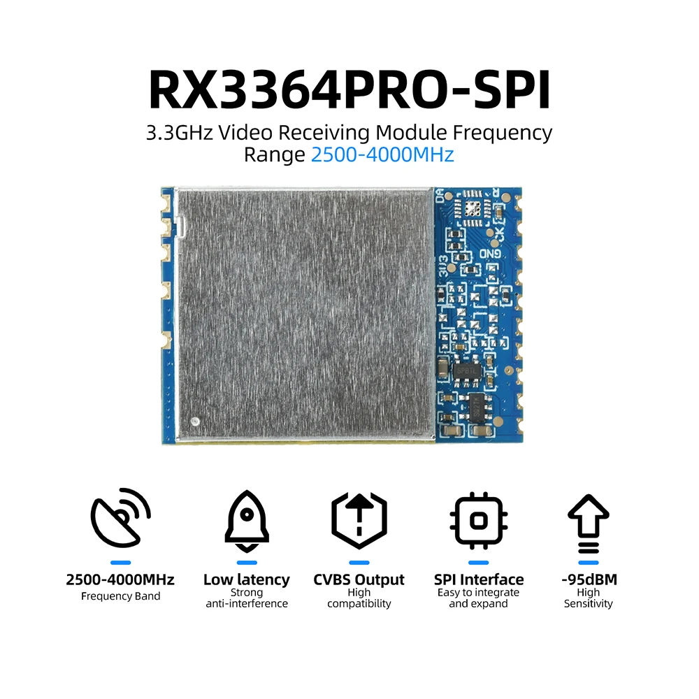 RX3364Pro-SPI 3.3GHz FPV Video Receiver Module RX3364 2500-4000 MHz Wireless Audio Video Transmission Reception Simulated Module