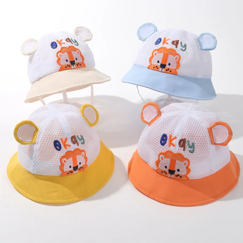 

Cute Cartoon Ear Baby Bucket Hat Breathable Mesh Wide Brim Fisherman Cap Summer Sunshade Beach Kids Boy Girl Panama Hats