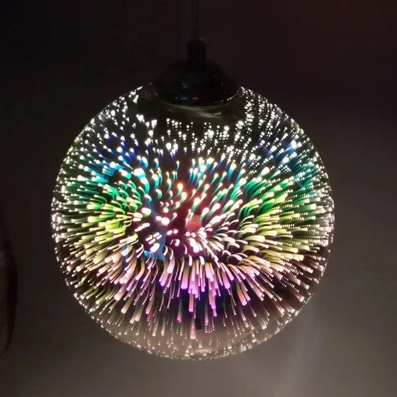 LED Modern Pendant Light 3D Colorful Plated Glass Ball Decorated Bar Dining Kitchen Lamp Hanging Flash Light Fixture