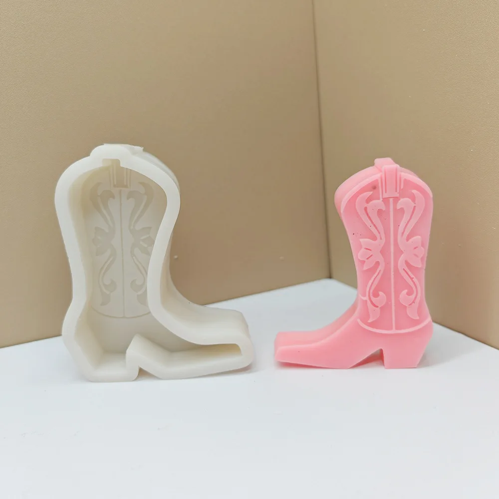 DIY 2D Cowboy boot shaped candle silicone mold carved pattern shoes resin gypsum mold Christmas decoration gift