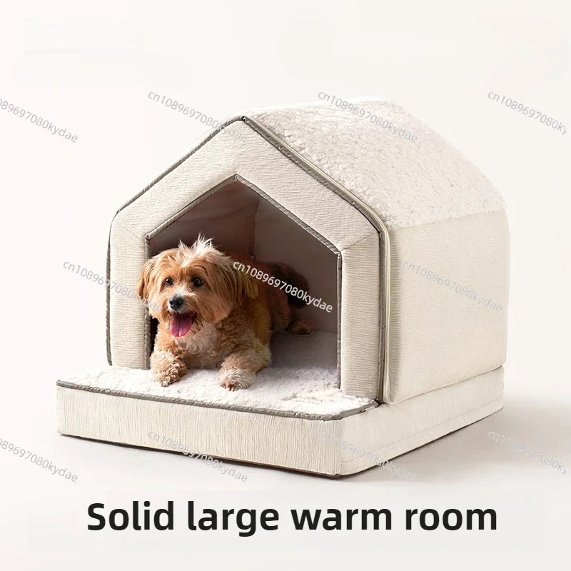 スポンジ入り小型犬小屋-防水冬用犬用ベッド-取り外し可能なペット用暖かいハウス-折りたたみ式-猫用睡眠スペース