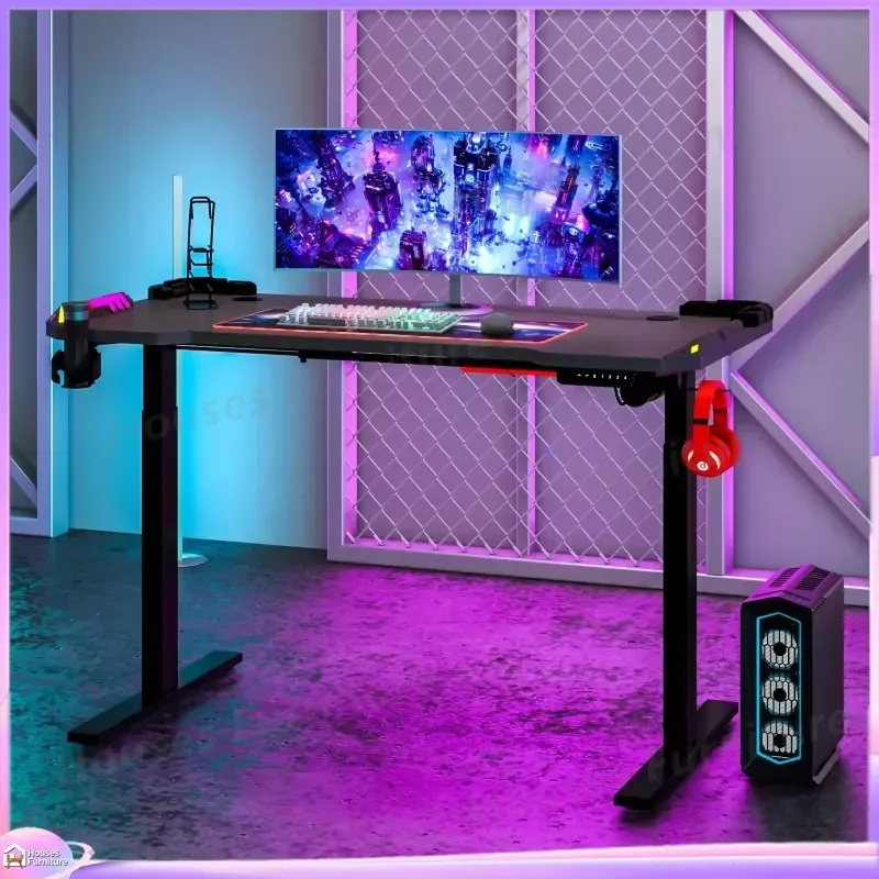 Gaming Desk Height Adjustable Computer Desk for Home Office Corner Desk with USB Port and Cable Management