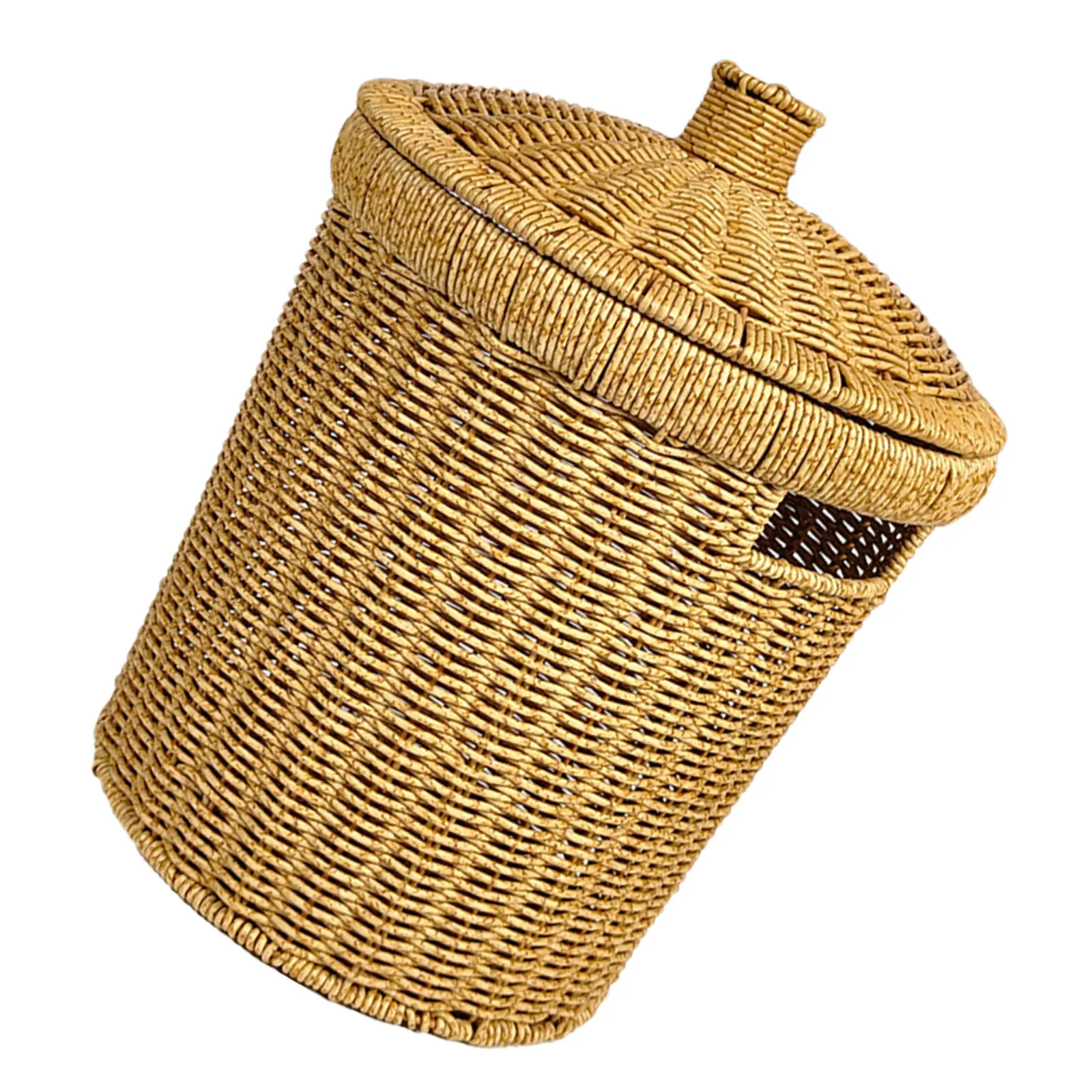 

Imitation Rattan Round Woven Trash Can with Lid Medium Handwoven Decorative Waste Basket for Bathroom Bedroom Kitchen Office