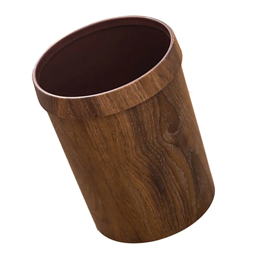 1Pcs Vintage Style Trash Can Plastic Retro Garbage Bucket Imitation Wood Grain for Home Kitchen Living Room Bedroom Hotel Use