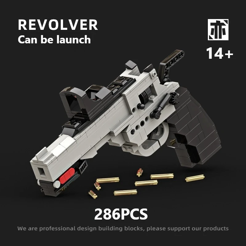 Technical Revolver Building Blocks Gun Model Launchable MOC Bricks Pistol Assemble Bricks Shooting Toy Gift For Adult