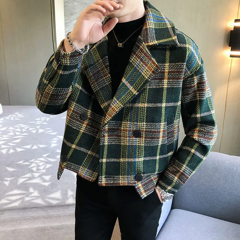 Men\'s Wool & Blends Jackets Overcoat Winter Sales of Male Windbreaker Coats Plaid Vintage Harajuku Deals High Quality Joker Y2k