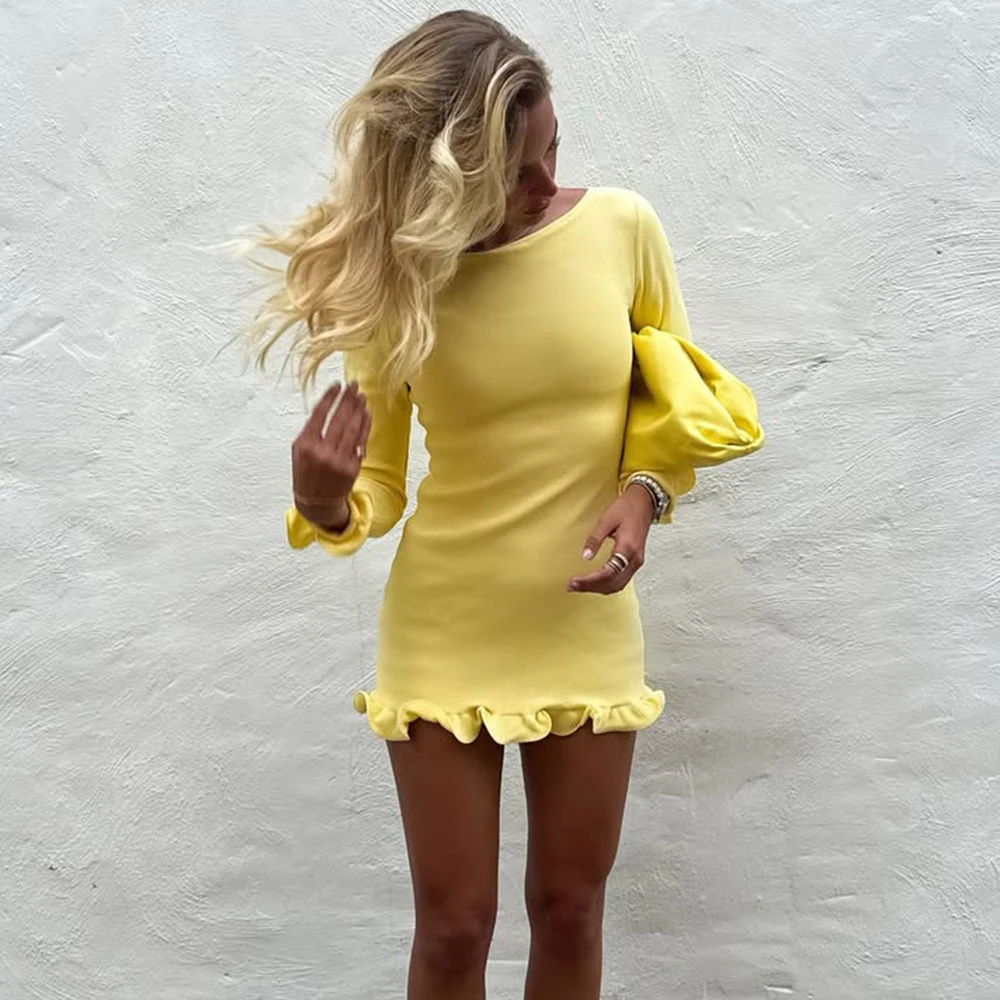 Talenza Knitted Contrast Slim Fit Mini Dress Women's Autumn New Knitted Sweater Dress Fashionable Long Sleeve Knitted Mini Dress