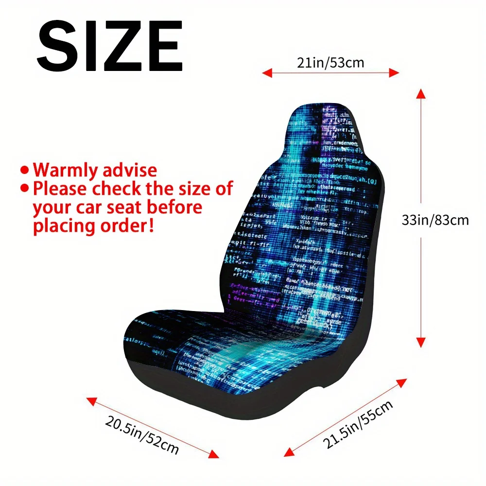 2pcs, Unique Digital Code Abstract Matrix Style Car Seat Covers, Comfortable And All Season Use, Suitable For Cars, SUVs, And Tr