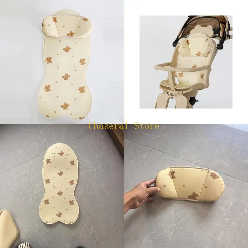 E7CE Strollers Cushion Pad Anti Slip Design Washable Feature Lovely Bear Pattern for Baby Carriage Head Support