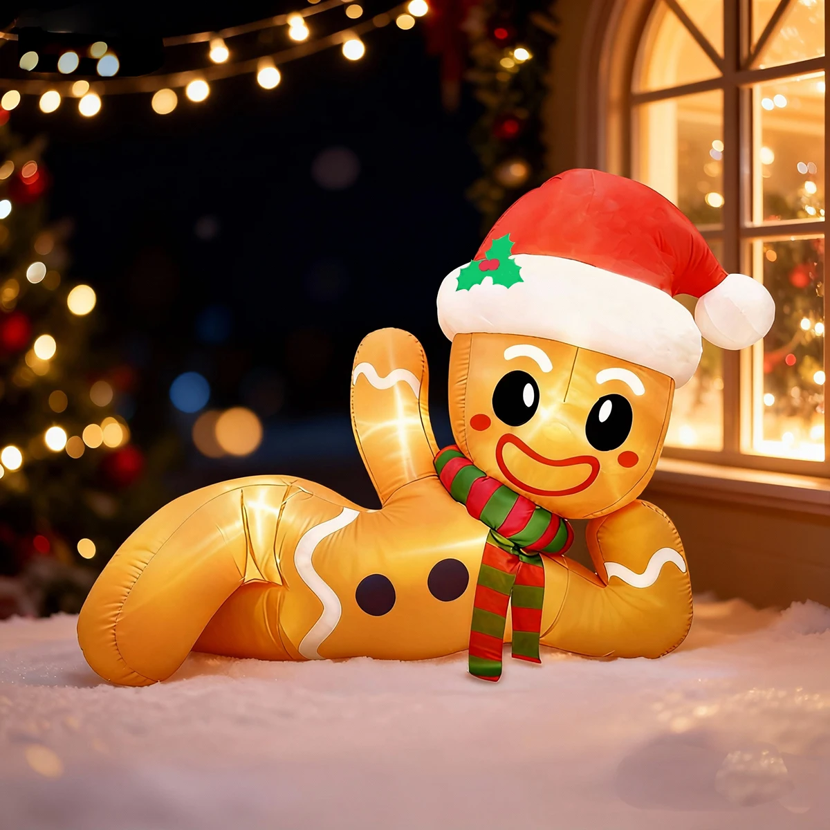 Image of 10FT Weihnachten aufblasbarer Lebkuchenmann Outdoor-Dekor, aufblasbare Weihnachtsdekoration im Freien für Urlaub Garten Hof Dekor ￼
