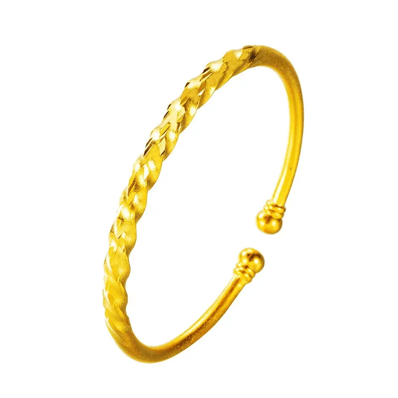 Real 24k Gold Color Twisted Gold Women's Open Bracelet for Women Men Chain Pure 999 Golden Plated Bracelet Bangle Fine Jewelry