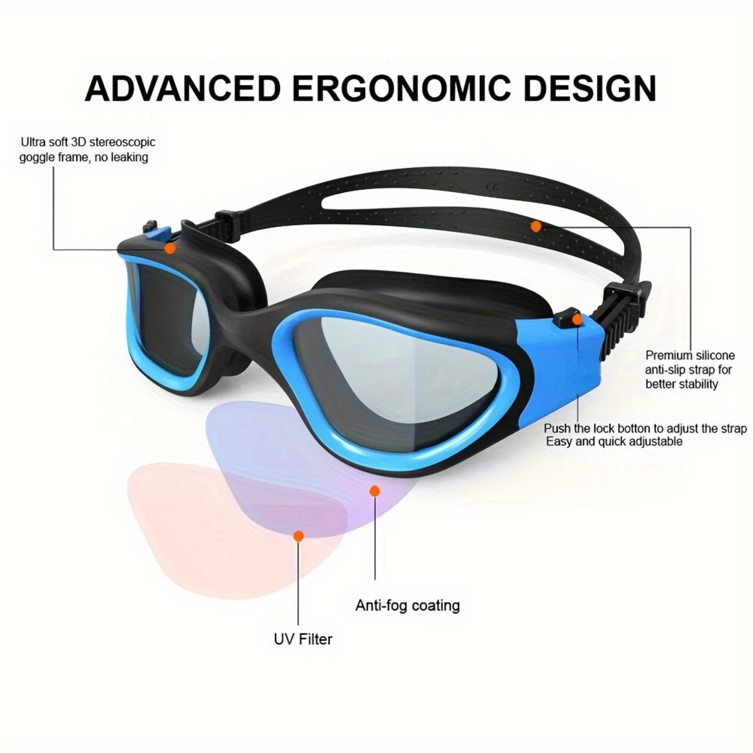 Adult Swim Goggles - Anti-Fog, UV Protection - Comfort-Fit, Leak-Resistant - Competitive & Recreational Swimming