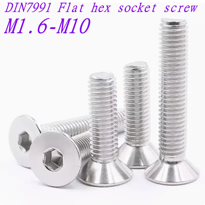 

2pcs-100pcs DIN7991 M1.6-M10 A2-70 stainless steeel 304 flat allen hex Hexagon socket countersunk head screw