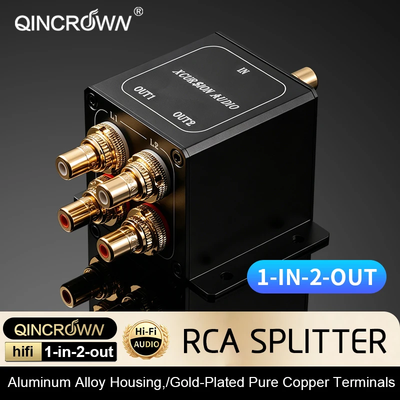 QINCROWN 4-Way RCA Stereo Audio Splitter, 1 Input 4 Output HiFi Audio Distributor for Amplifier DAC CD Home Audio System