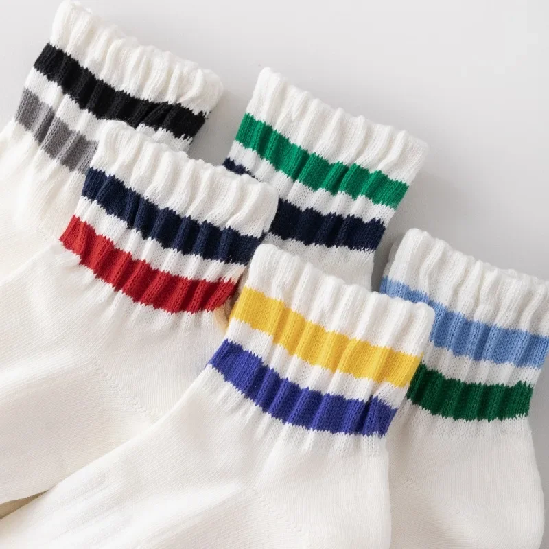 New Colorful Striped Cotton Breathable Short Sports Socks Men Outdoor Cycling Running Basketball Socks Fashion Couple Socks