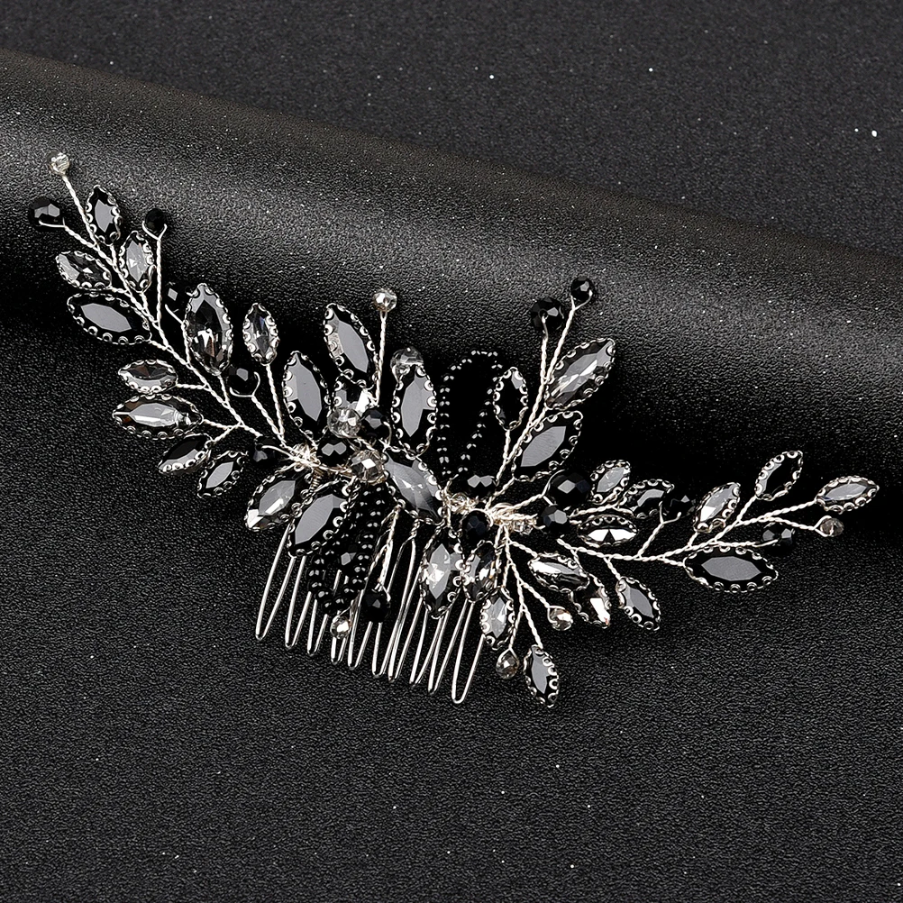 

Wedding Hair Comb Glass Claw Accessories Headpiece for Women Brides Black Pearl Pins Decor