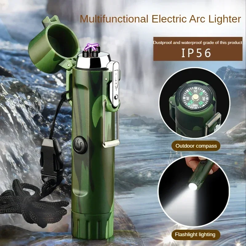 Outdoor Windproof USB Lighter Electric Lighter Plasma Arc Lighters Cigarette Smoking Accessory Rechargeable Men Gift Waterproof
