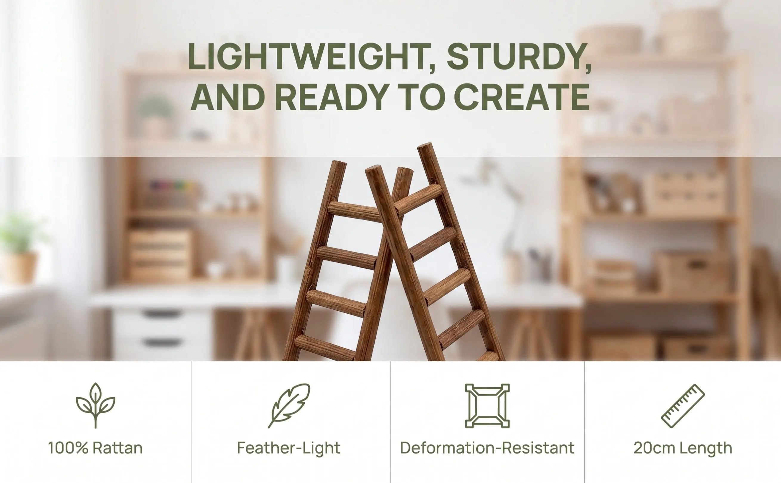 Mini Rattan Ladder for Fairy Garden, Micro Landscape & Rustic Decor – 2pcs Miniature Ornament Craft Accessory