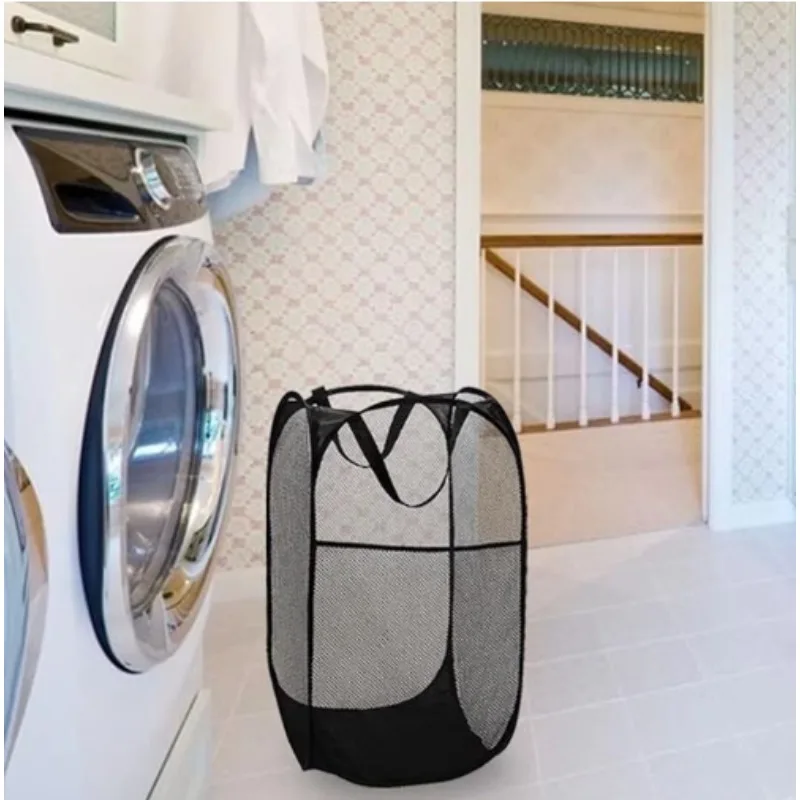 سلة غسيل محمولة قابلة للطي، نمط منبثق شبكي قابل للطي مع مقابض معززة مناسبة لغرف الأطفال والمساكن والسفر