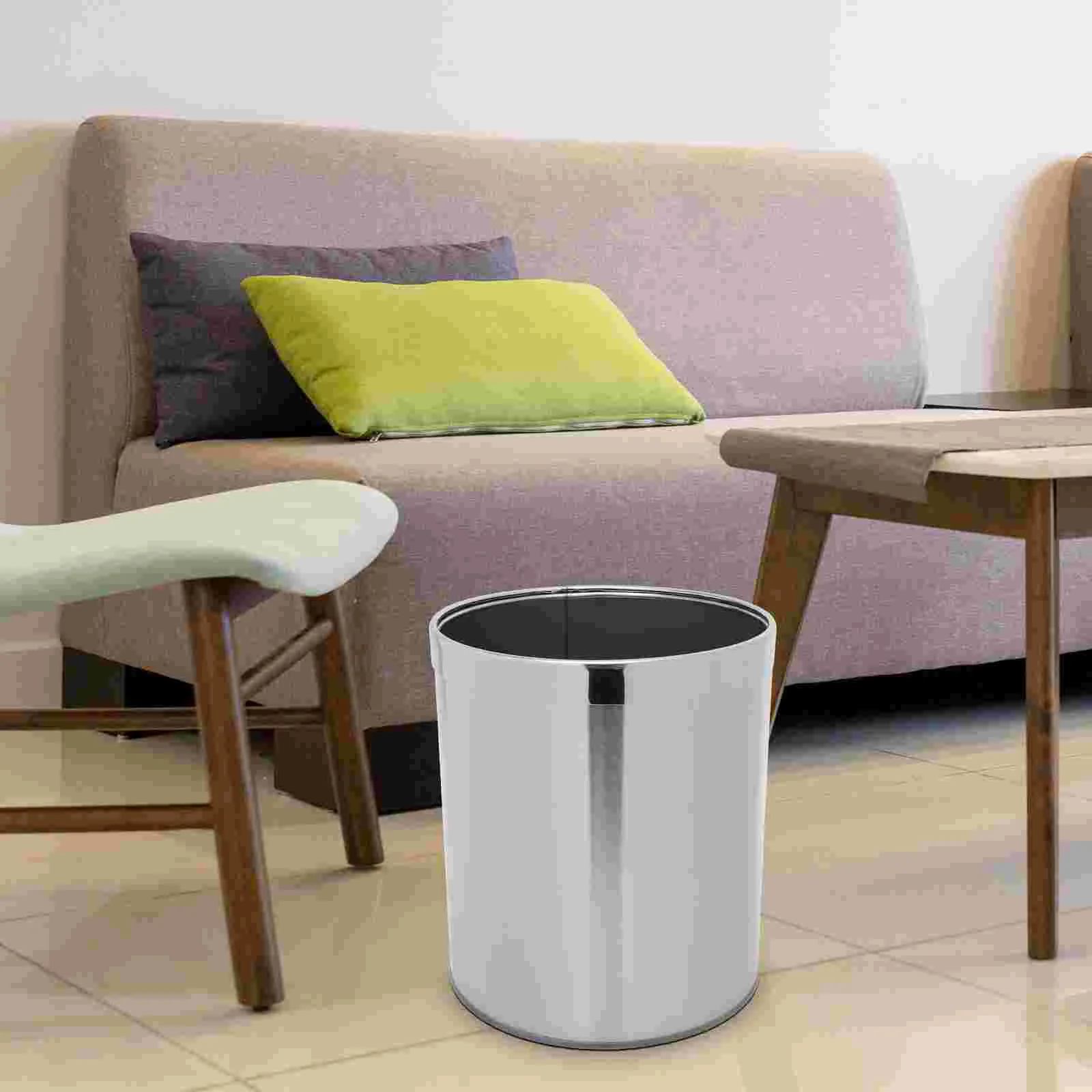 Stainless Steel Round Trash Can Garbage Kitchen Rubbish Bin Wastebasket Bathroom Metal