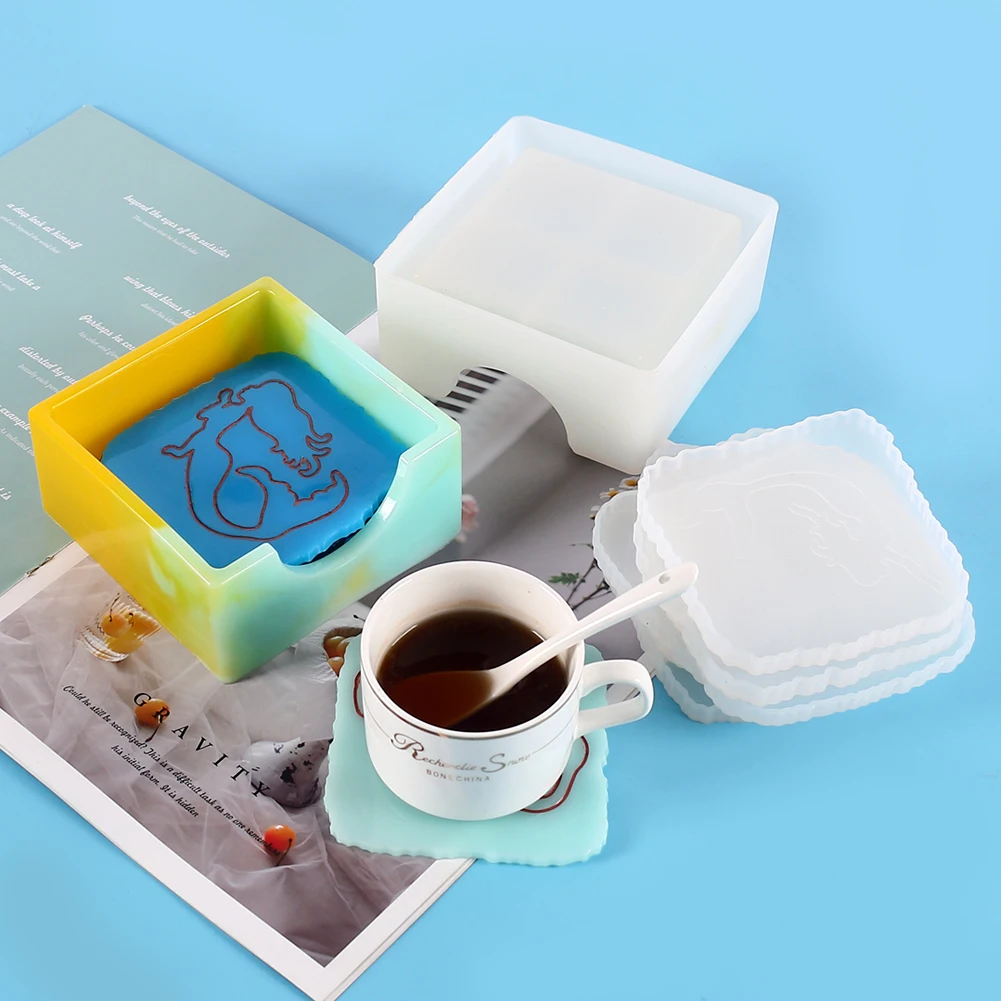 Posavasos de resina de silicona, caja de almacenamiento de posavasos, octagonal cuadrado redondo, manualidades, tapetes para tazas, molde para hacer