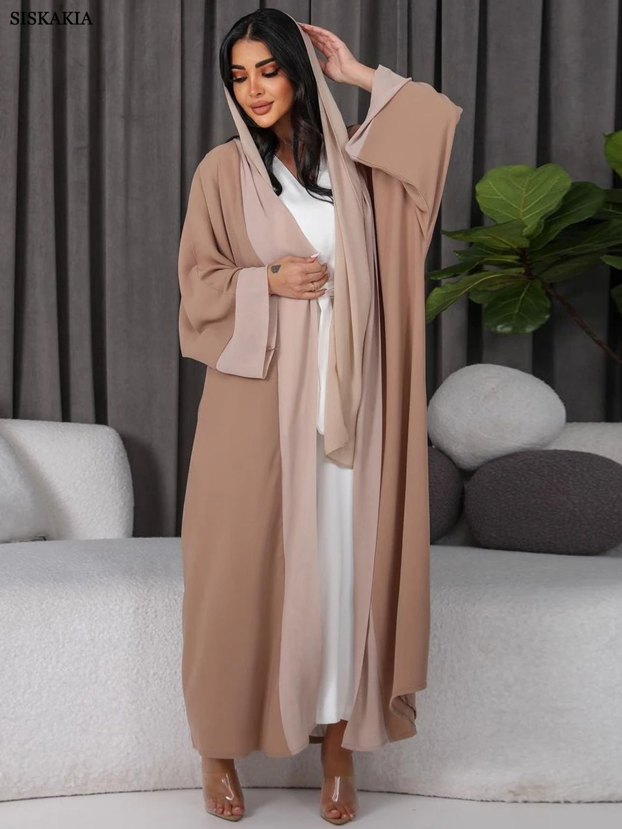 Front Open Abaya for Women Brief Fashion Solid Patchwork Arab Dubai Moroccan Kimono Corban Eid New Islamic Outsider Robe 2023