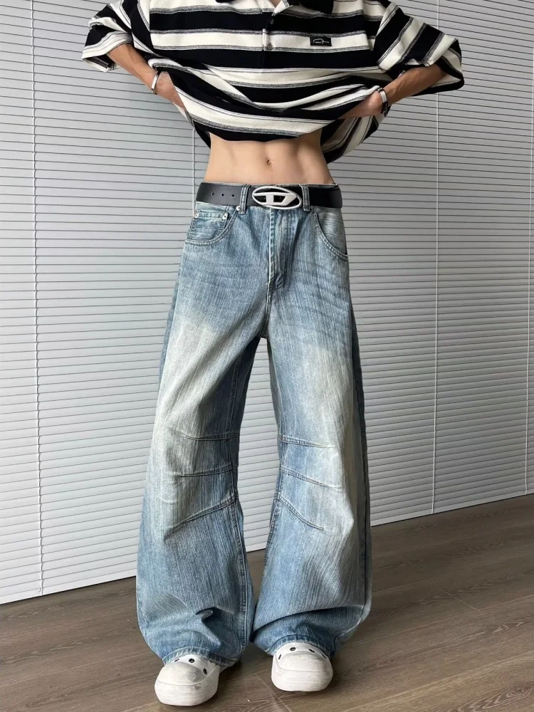 

2025 Ropa Y2K Fashion Washed Blue Baggy Pleated New Jeans Pants For Men 90S Vintage Clothes Korean Casual Luxury Denim Trousers