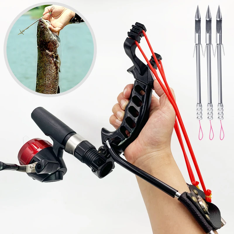 Fishing Metal Wrist Rest Reel Bow  Kids Games Arrow Rest Slingshot Catapult Outdoor Equipment  Slingshot Fishing Toys