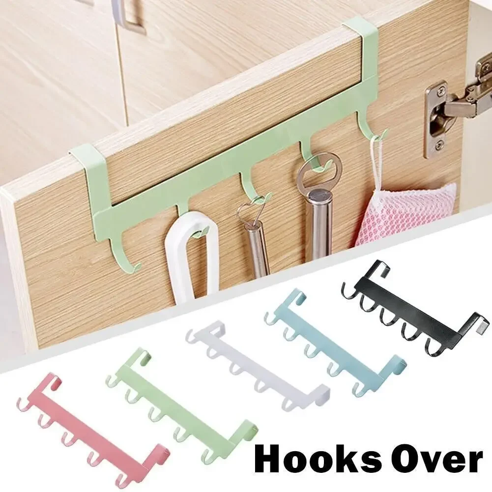 1Pc Hooks Over The Door 5 Hooks Home Bathroom Organizer Rack Clothes Coat Hat Towel Hanger Bathroom Kitchen Accessories