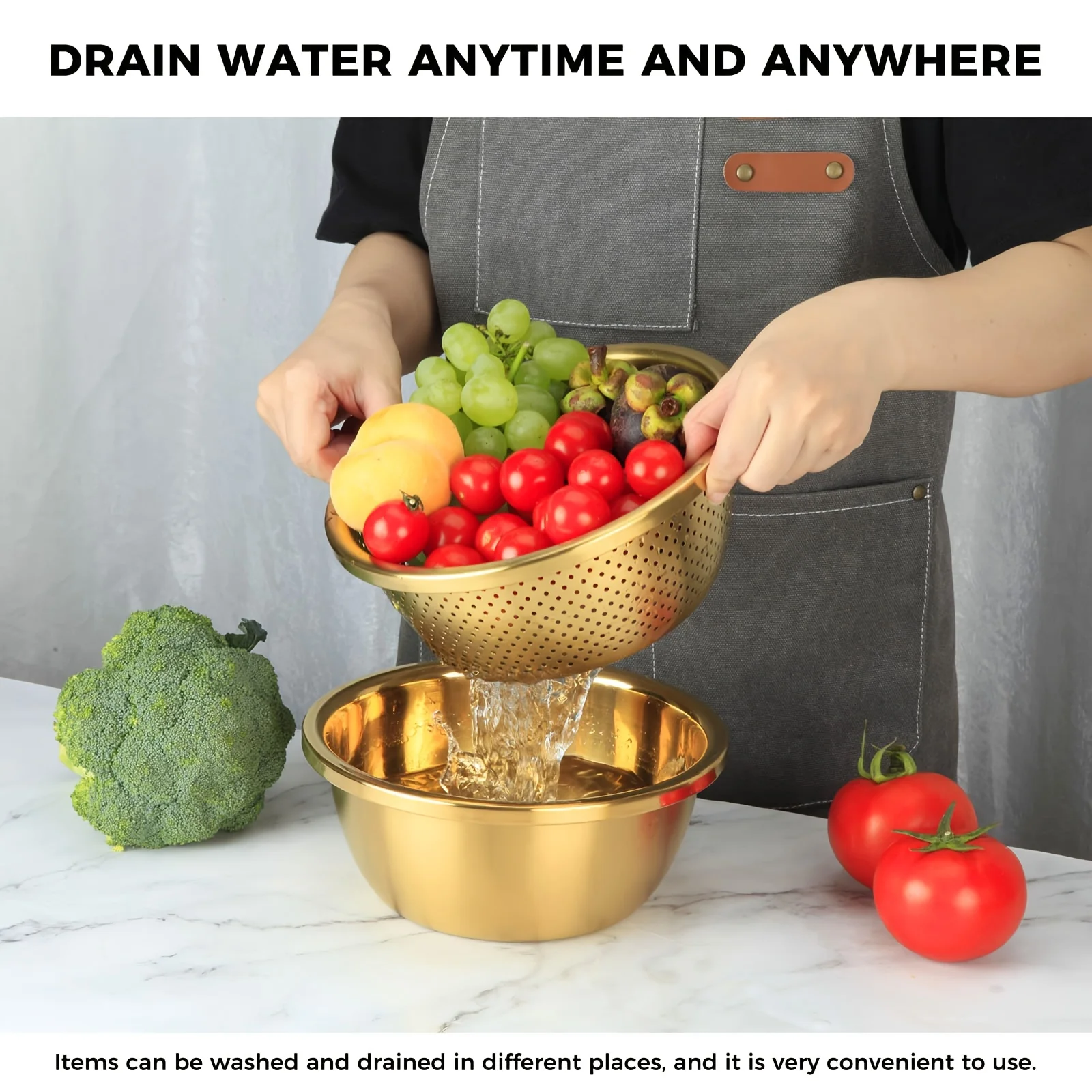 طقم مصفاة وبخار من الفولاذ المقاوم للصدأ مكون من قطعتين |   آمن للاستخدام في غسالة الأطباق لخضار معكرونة الأرز |   أدوات توفير المساحة شديدة التحمل مقاومة للصدأ