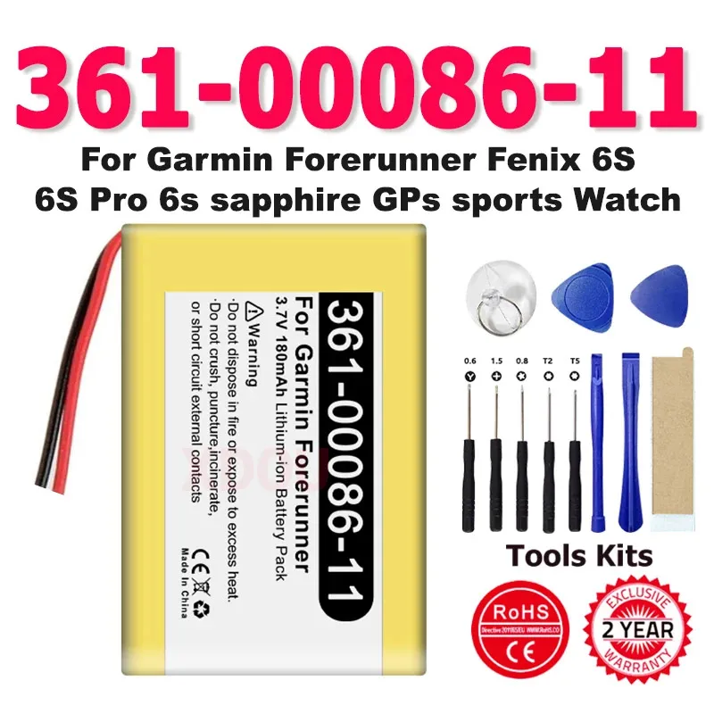 361-00086-12 Replacement Battery 361-00086-11 For Garmin Forerunner GPS Sports Watch Fenix 6S 6S Pro Battery 180mAh + Free Tools