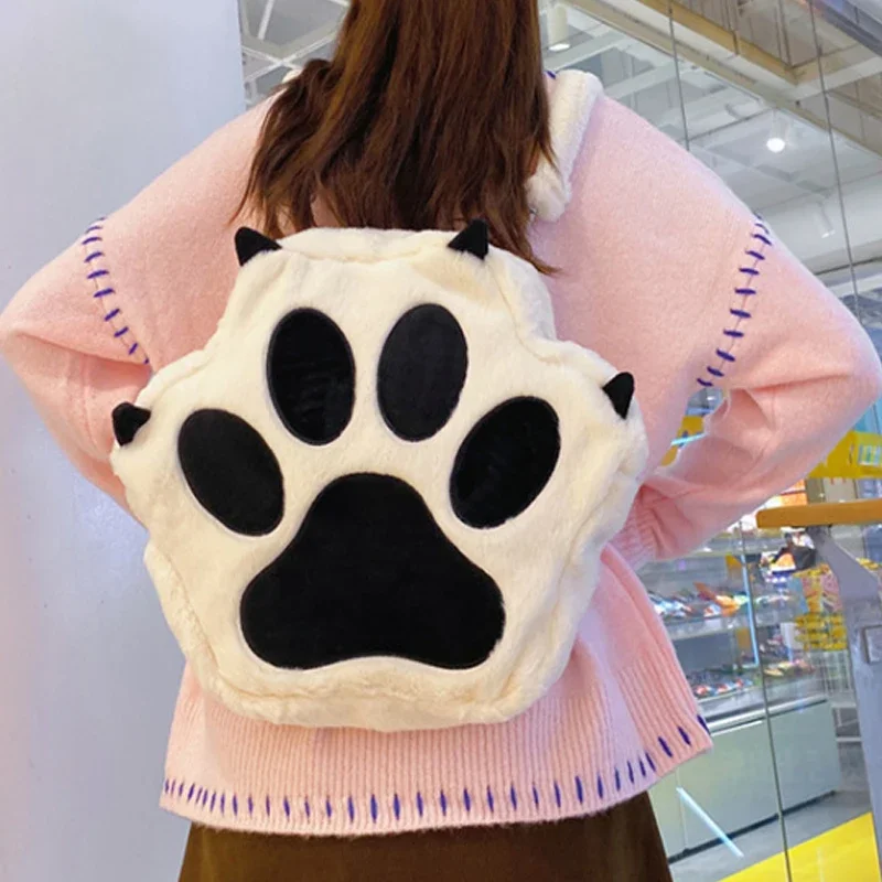 3D-Katzenpfoten-Plüsch-Rucksack, Niedlicher Kawaii Flauschiger Schulrucksack für Mädchen, Große Kapazität, Reise-Tagesrucksack, Geschenk für Herbst und Winter – Detail 7