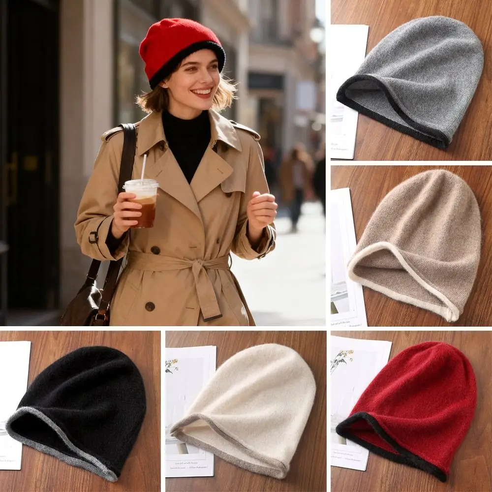 

Casual Soft Winter Hat Curly Brim Warm Lining Knitted Hat Thickened Windproof Wool Hat Men Women