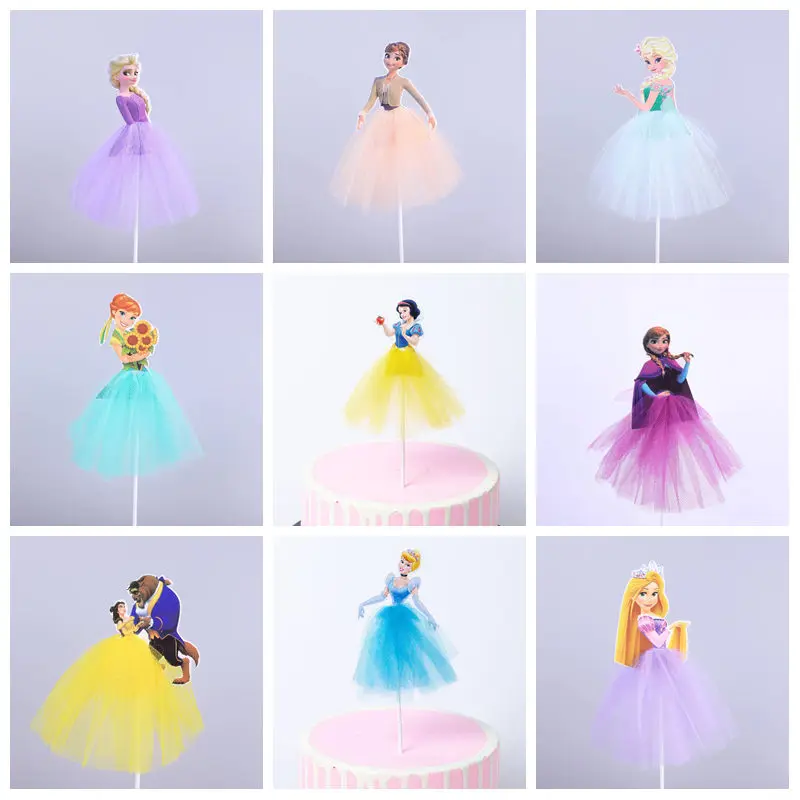 1Pcs Disney Princess Cupcake Topper Cinderella Elsa Snow White Cake Topper Decoration Baby Shower Girls Birthday Party Supplies