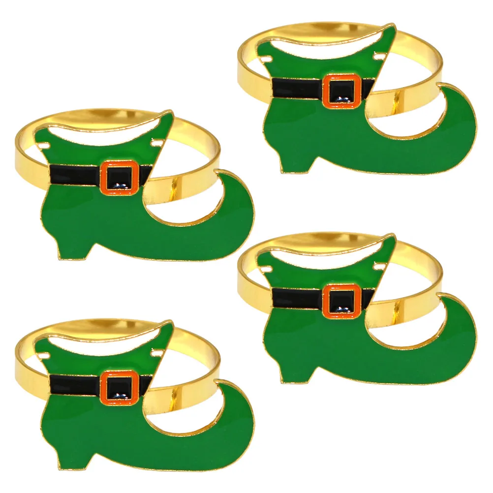 

4pcs Patrick'S Day Rings Alloy Serviette Buckles Holiday Table Decor Shamrock Design Napkin Ring For Restaurant Home