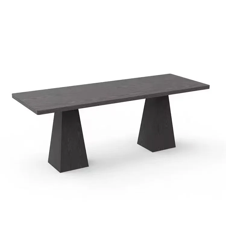 

#Nordic solid wood high-end black dining table, ash wood simple workbench, coffee table, table and chair combination