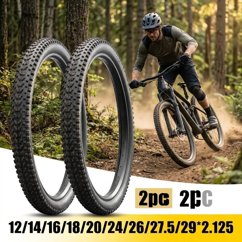 2 Pcs Bicycle Tyres 12 14 16 18 20 24 26 27.5 29x2.125 Mountain Bike Tires MTB BMX Off Road Cycling Outer Replacement Parts Pair