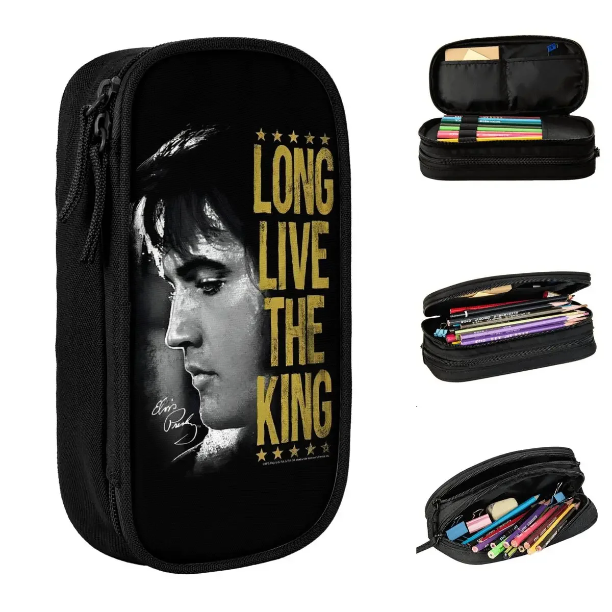 

Classic E-Elvis P-Presleys Pencil Case Love Live the King Pencil Pouch Pen Box for Student Large Storage Pencil Bags Stationery