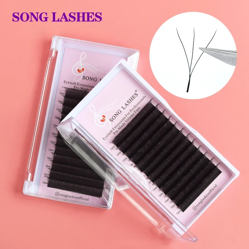 

Song Lashes 3D W-shaped Premade Volume Fan Eyelash Extensions 12 Rows Pure Darker Black C/D Curl High Quality Makeup Tool