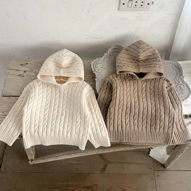 Solid Color Knitted Hoodies for Boys and Girls Casual Children's Hoodies Soft Hoodies for Middle and Small Children