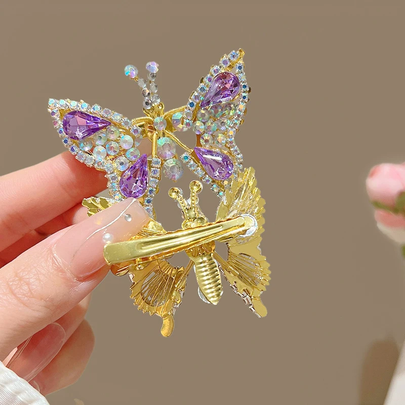 New Fashion Alloy Rhinestone Butterfly Hair Clips For Girl Women Summer Sweet Cute Shining Side Barrettes Bangs Clip Headwear Gi