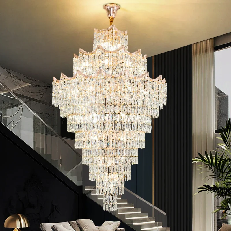 2026 New Hot selling Villa High ceiling Living Room Light Duplex Pendant Light Luxury Modern Crystal Hall Light