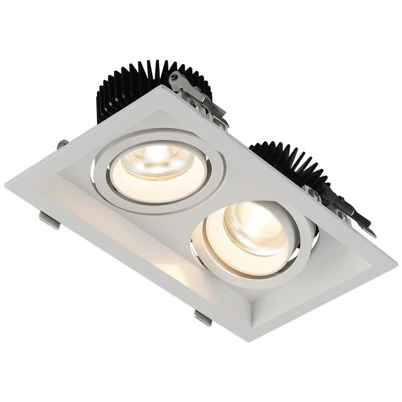 

Double Head Rectangle Point Light Emitting Diode COB 7W * 2 Ceiling Downward Adjustable Square Recessed Downlight Grille Light