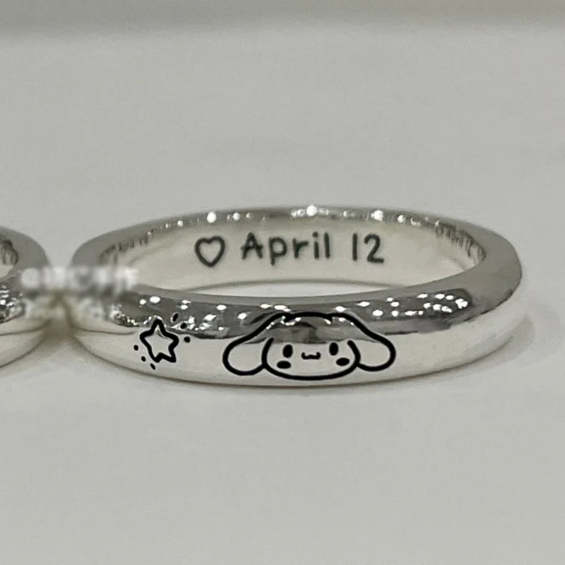 Bague Kawaii Sanrio en argent, personnage d\'anime Hello Kitty Pochacco, Couple, anneau ajustable à la mode, accessoires, cadeau pour enfants