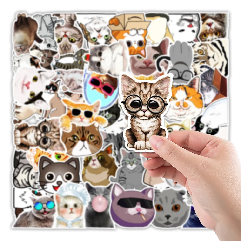 50pcs Cute Kitten Expression Graffiti Balance Car cellulare bottiglia d'acqua decorazione Notebook adesivo impermeabile