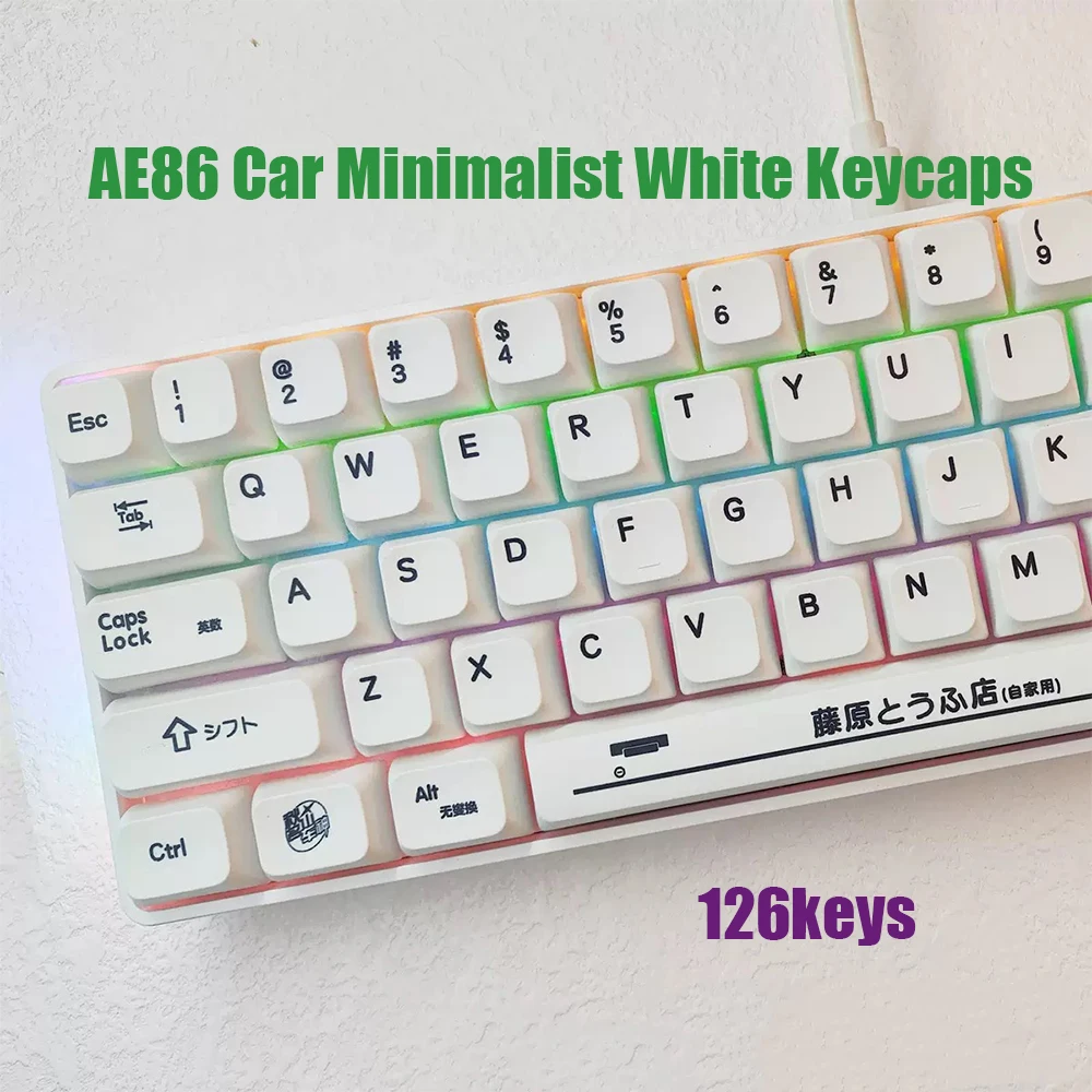 AE86 Car Minimalist White Keycaps XDA Profile126 keys Double Shot Japanese PBT Key caps For Cherry MX Mechanical Keyboard