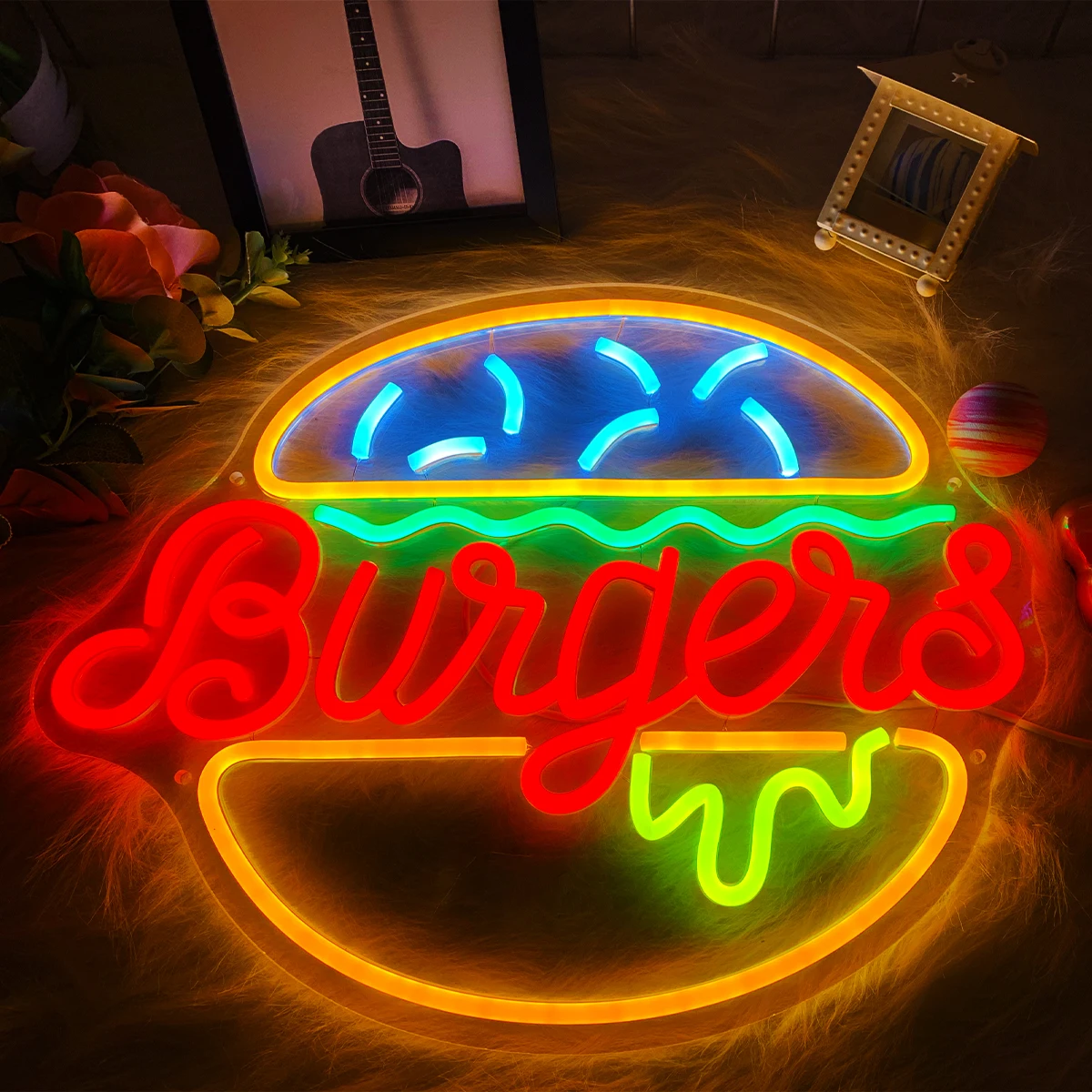 Hamburger neon custom-made, applicable to restaurants, restaurants hamburger milk tea shop foil atmosphere lighting environment